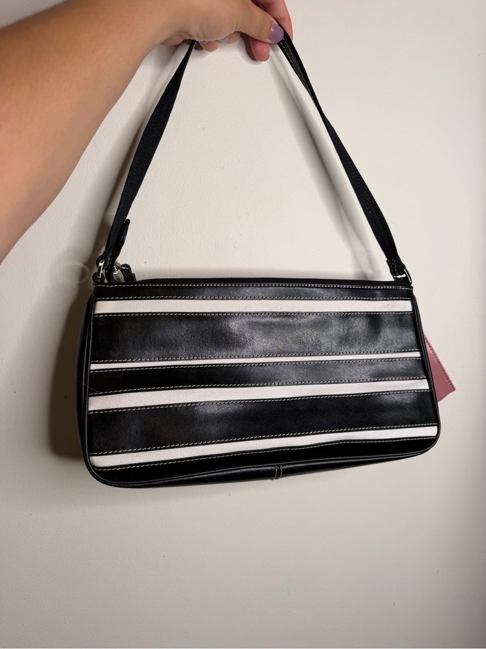 Y2K Liz Claiborne Black and White Striped Shoulder Bag